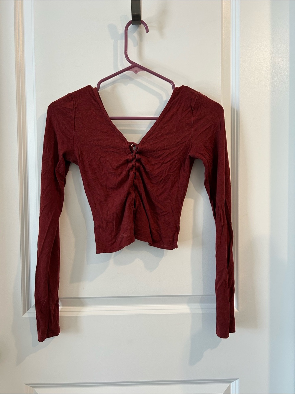 Forever 21 Burgundy Long-Sleeve Ruched Front Top